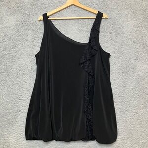 Torrid Tank Top Tunic Plus Women 2X Black Lace Ruffle Asymmetric Bubble Hem Y2K